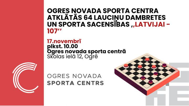 Ogres novada sporta centrā norisināsies dambretes sacensības “Latvijai – 107”