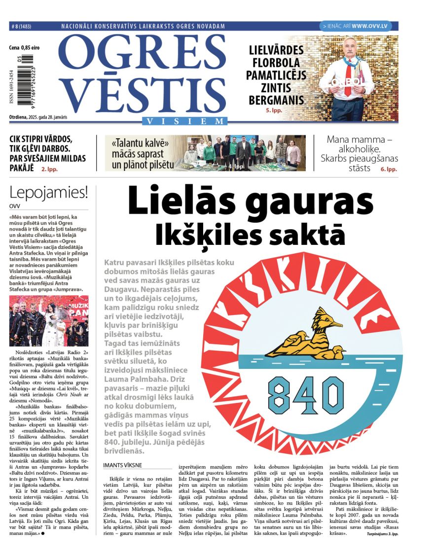 Laikraksta «Ogres Vēstis Visiem» 28. janvāra numurā