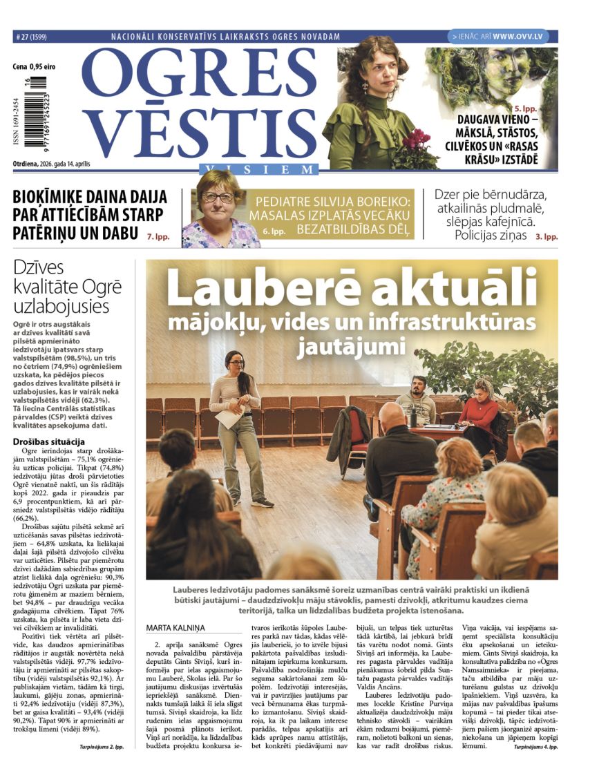 Laikraksta «Ogres Vēstis Visiem» 14. aprīļa numurā