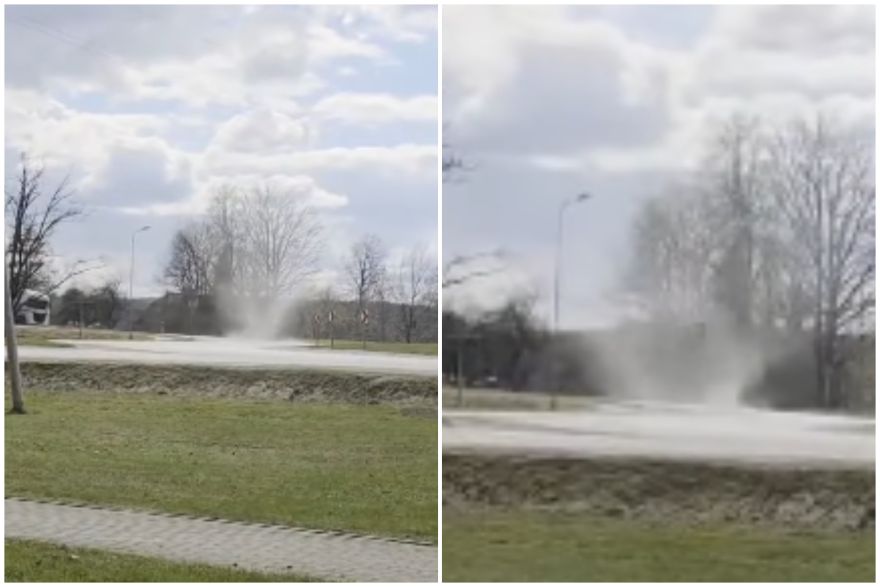 Tīnūžos iemūžināta neparasta dabas parādība – velna slota jeb neliels virpuļviesulis