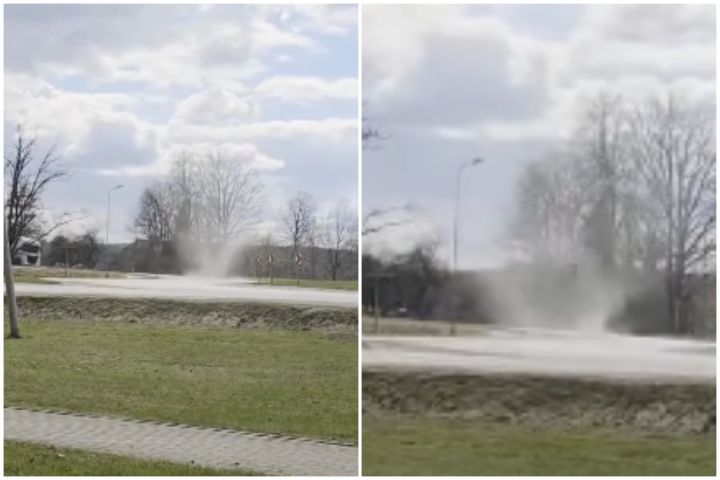 Tīnūžos iemūžināta neparasta dabas parādība – velna slota jeb neliels virpuļviesulis