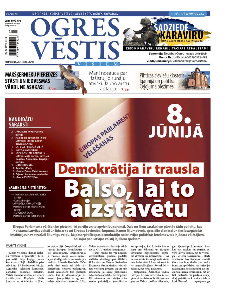 Laikraksta "Ogres Vēstis Visiem" 7. jūnija numurā