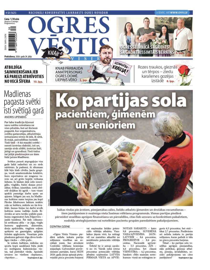 Laikraksta "Ogres Vēstis Visiem" 24. jūlija numurā