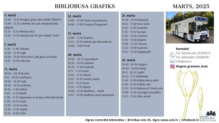 Bibliobuss martā dosies 8 maršrutos