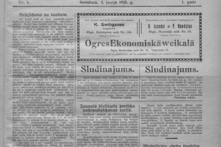 Attēls rakstam: Iz pagājības. 1928. gada avīzē lasi par Rīgas pašpuikām Ogres tuptūzī, drausmīgu atradumu un citām aktualitātēm