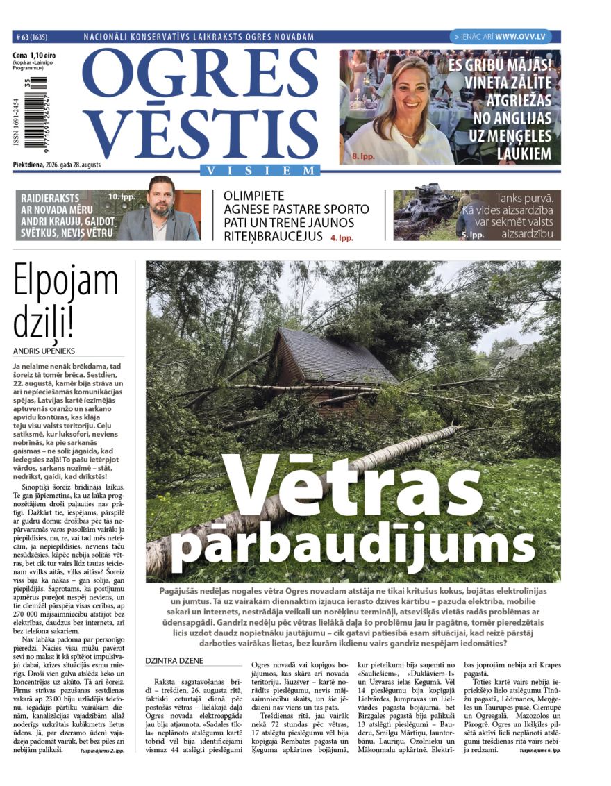 Laikraksta "Ogres Vēstis Visiem" 28. augusta numurā