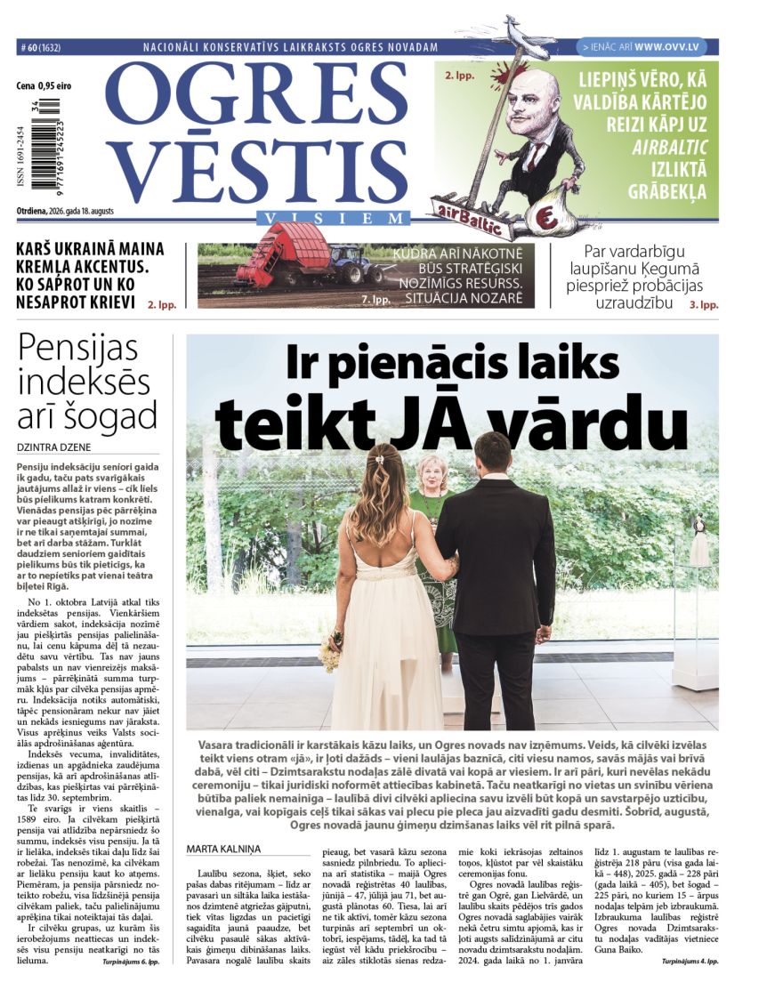 Laikraksta «Ogres Vēstis Visiem» 18. augusta numurā