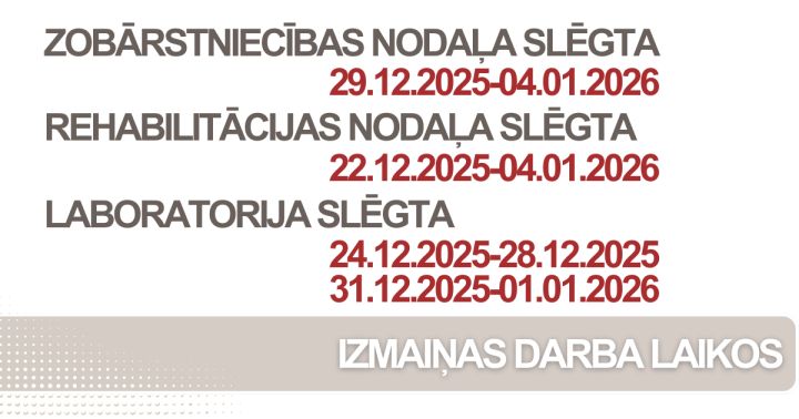 Ogres rajona slimnīcā svētku periodā būs izmaiņas darba laikos 