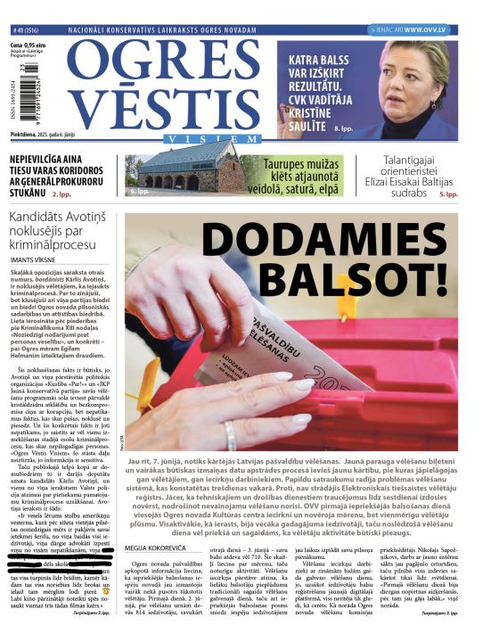 Laikraksta «Ogres Vēstis Visiem» 6. jūnija numurā