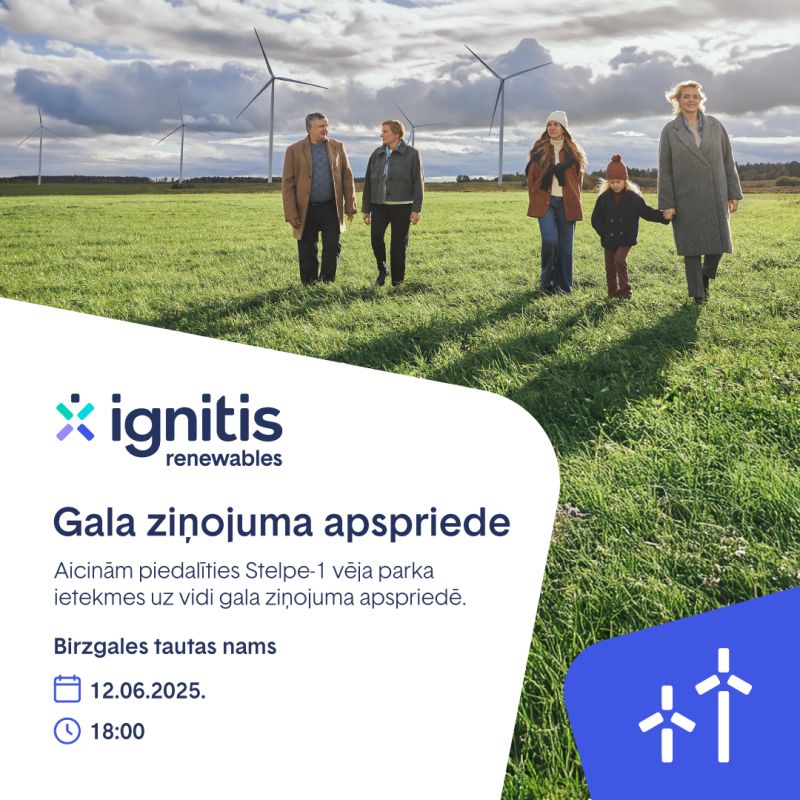 Notiks sabiedriskās apspriedes par ietekmes uz vidi gala ziņojumu vēja enerģijas parka iecerei Bauskas un Ogres novados