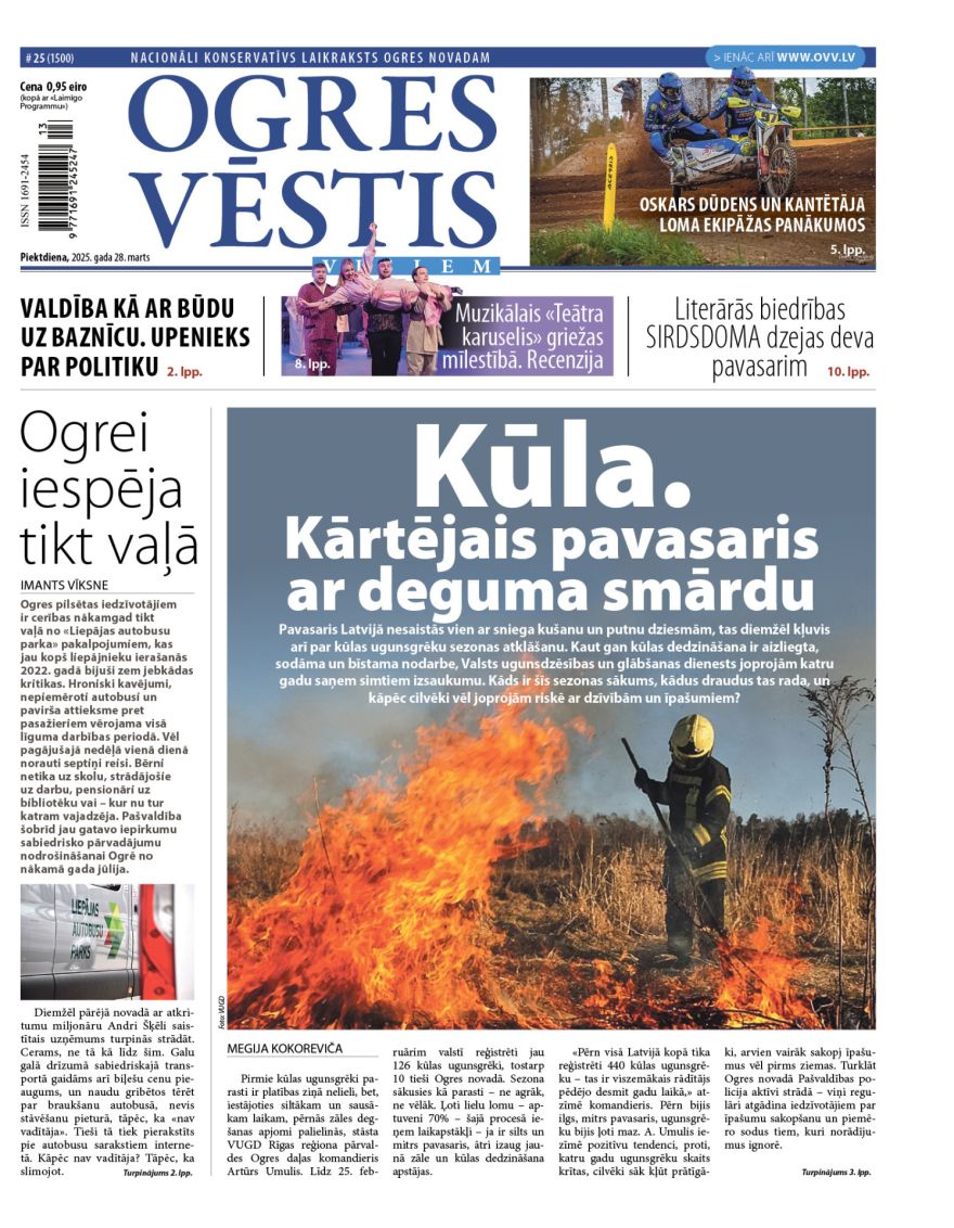 Laikraksta «Ogres Vēstis Visiem» 28. marta numurā