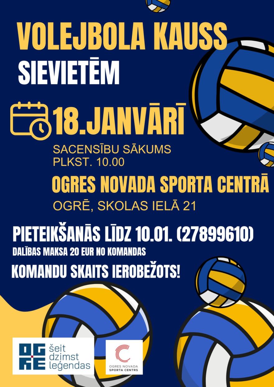 Volejbola kauss sievietēm - 18.janvārī Ogres novada sporta centrā