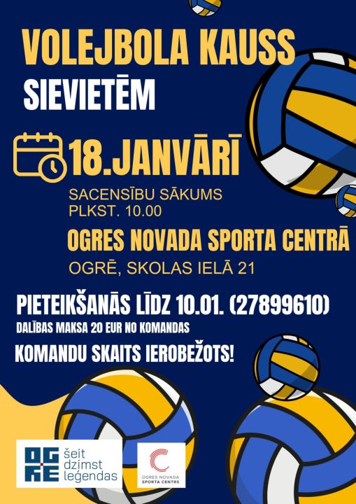 Volejbola kauss sievietēm - 18.janvārī Ogres novada sporta centrā