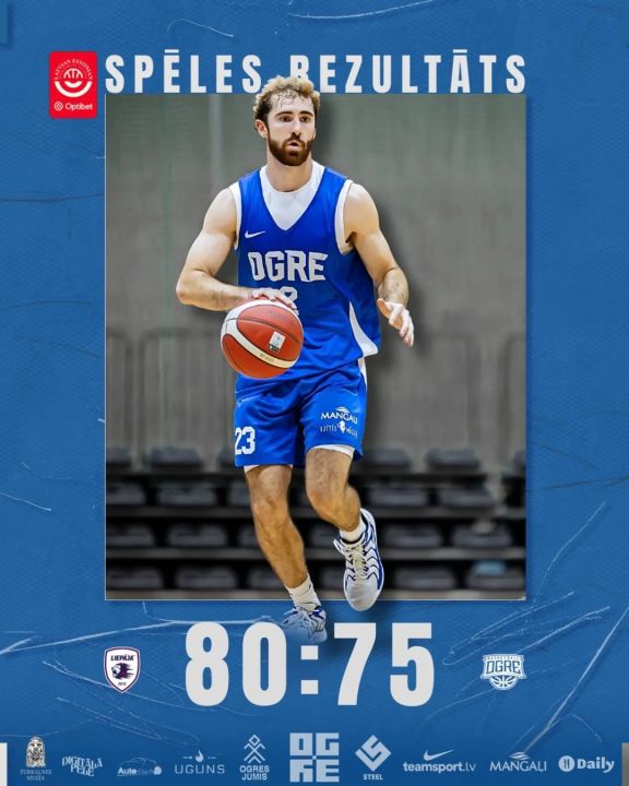 Basketbola klubs "Ogre" izbraukuma spēlē piekāpjas basketbola klubam "Liepāja"