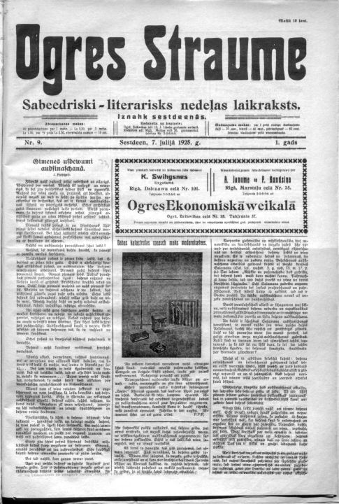 Iz pagājības. Laikraksta "Ogres Straume" 1928. gada numurs