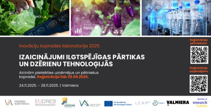 Novembrī notiks Inovāciju koprades laboratorija par ilgtspējīgu pārtiku un dzērieniem