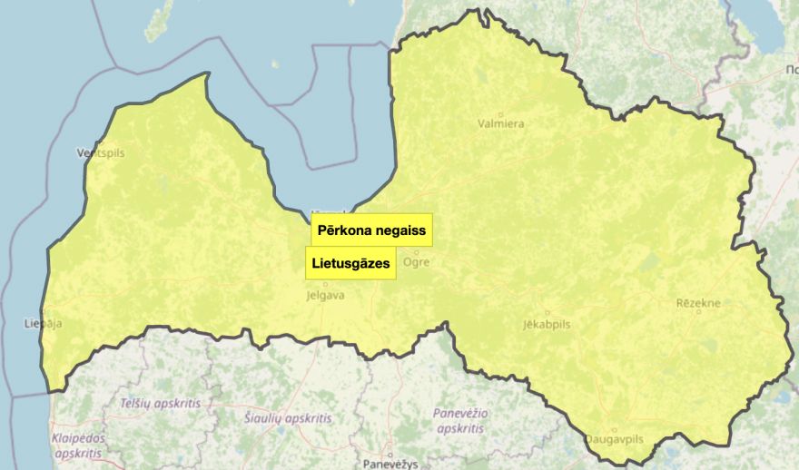 Šodien Latvijā spēkā dzeltenais brīdinājums par stipru lietu
