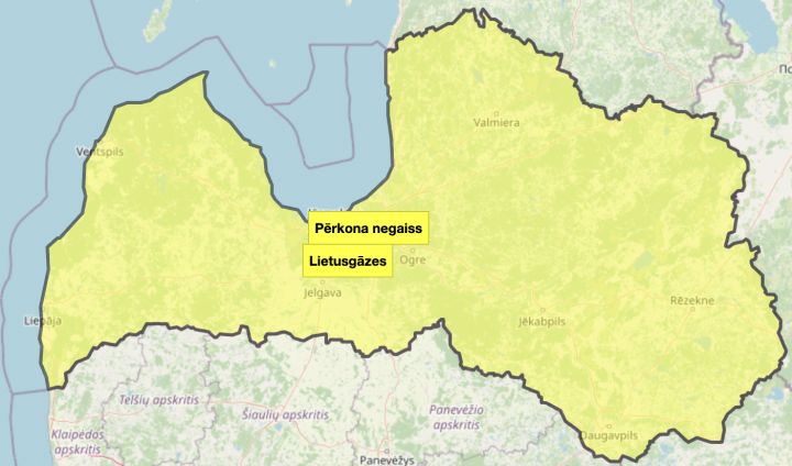 Šodien Latvijā spēkā dzeltenais brīdinājums par stipru lietu