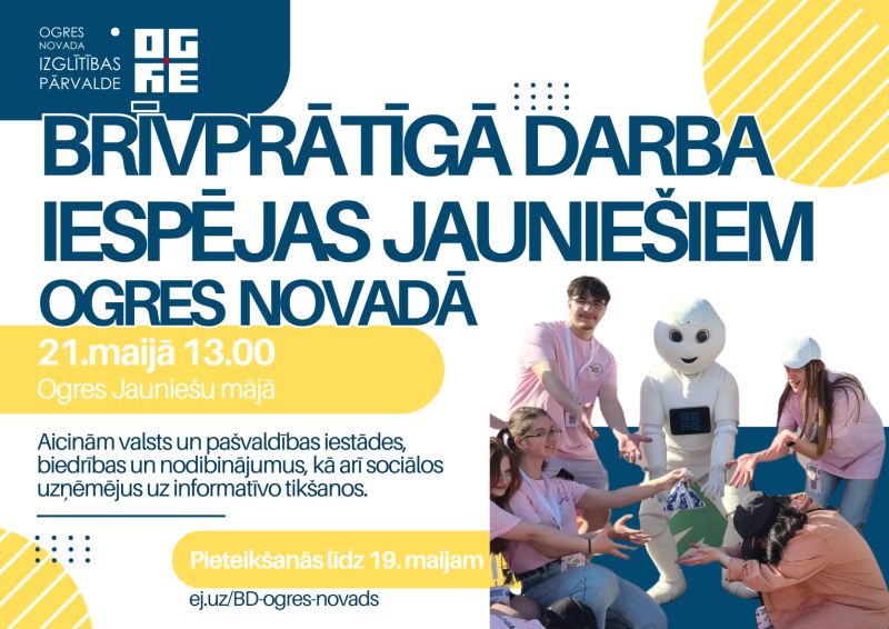 Maijā notiks informatīva tikšanās par brīvprātīgā darba iespējām jauniešiem Ogres novadā
