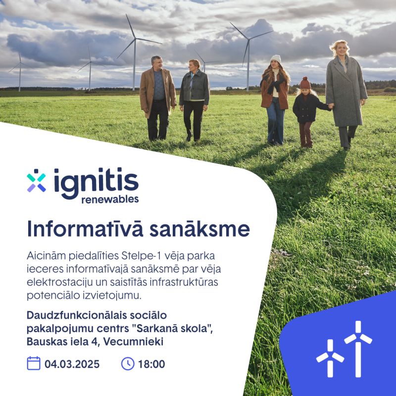 Martā tiek organizētas informatīvās sanāksmes par plānoto “Stelpe–1” vēja parka būvniecības ieceri
