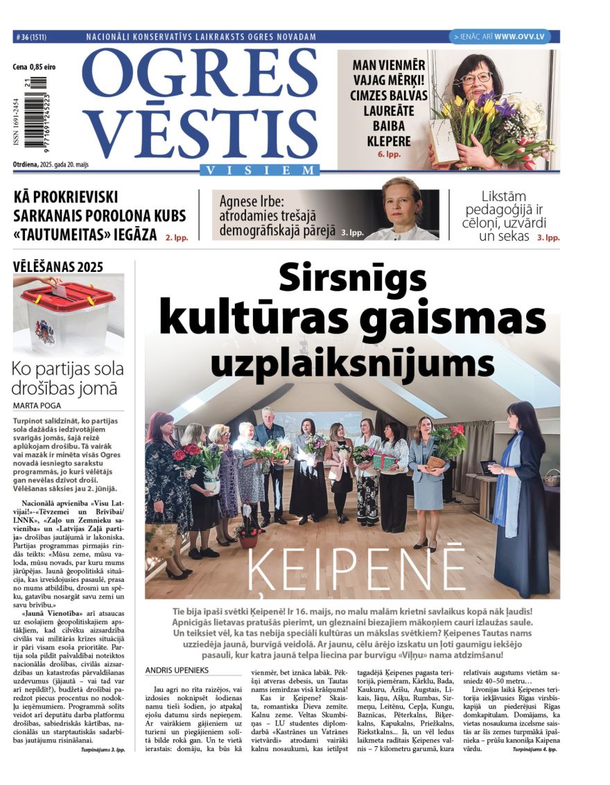 Laikraksta «Ogres Vēstis Visiem» 20. maija numurā