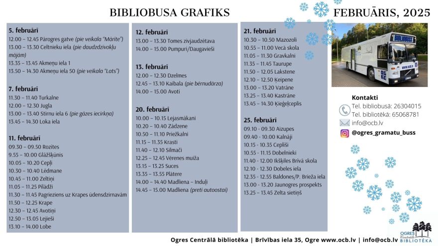 Februārī bibliobus dosies 8 izbraukumos