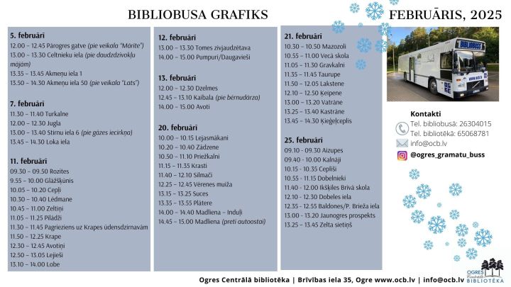 Februārī bibliobus dosies 8 izbraukumos