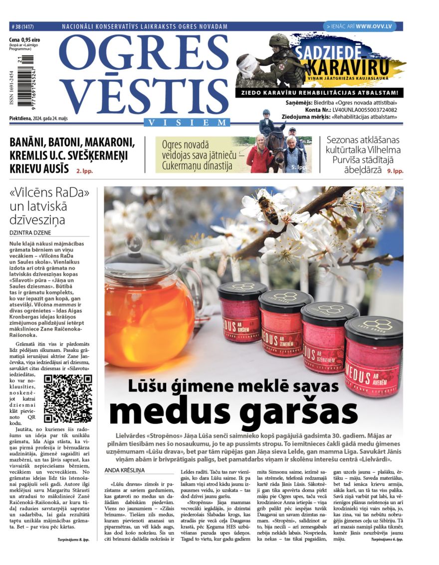 Laikraksta "Ogres Vēstis Visiem" 24. maija numurā