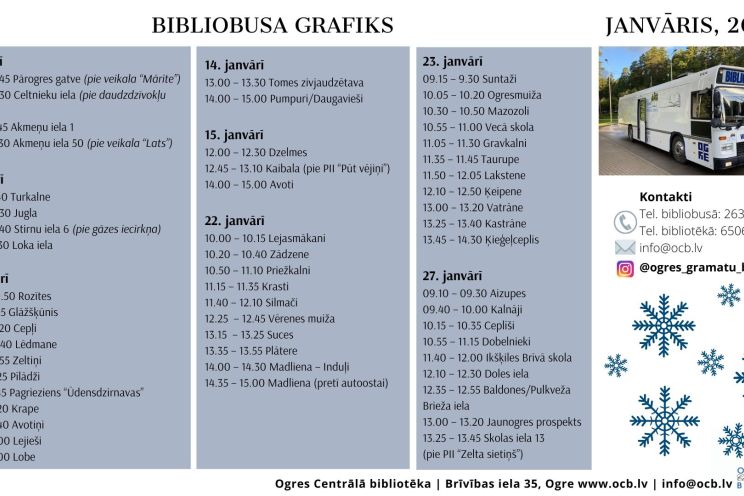 Attēls rakstam: Janvārī bibliobuss dosies divos maršrutos Ogres pilsētā un sešos - Ogres novadā 