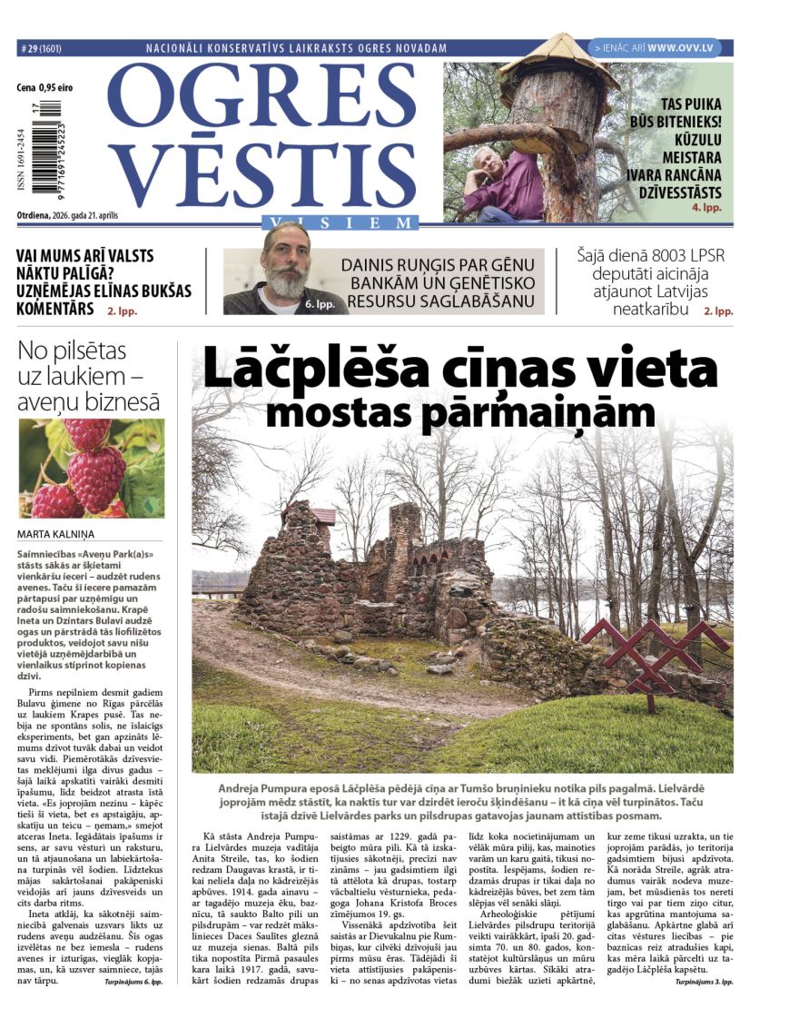 Laikraksta «Ogres Vēstis Visiem» 21. aprīļa numurā