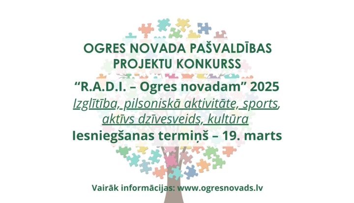 Līdz 19. martam iespēja pieteikt projektus konkursam “R.A.D.I. – Ogres novadam”