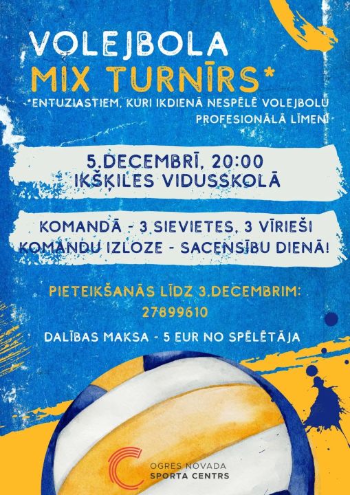 Piesakies Volejbola MIX turnīram Ikšķiles vidusskolā
