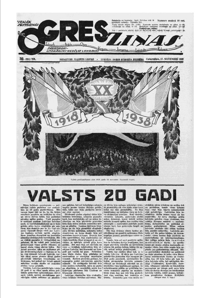 Iz pagājības. Ogres Ziņas Nr. 32 (17.11.1938.)