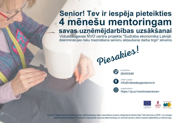 Iespēja senioriem piedalīties bezmaksas mentoringa programmā uzņēmējdarbības uzsākšanai un attīstīšanai