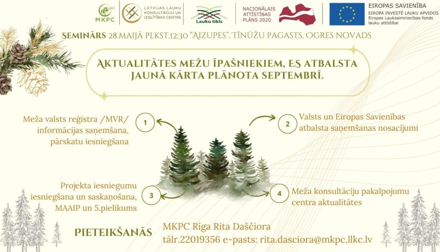 Bezmaksas seminārs mežu īpašniekiem par aktualitātēm un Eiropas Savienības atbalsta pasākumiem