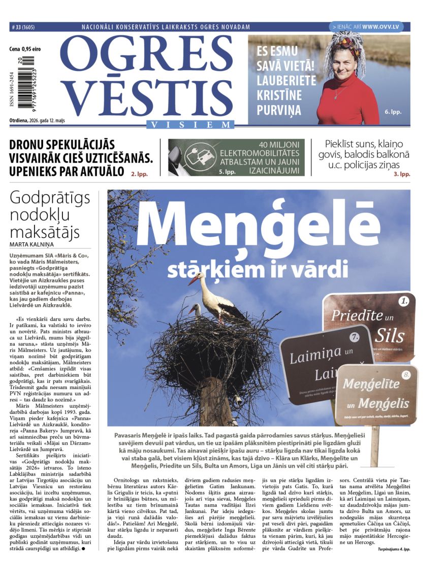 Laikraksta «Ogres Vēstis Visiem» 12. maija numurā