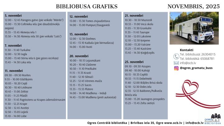 Novembrī bibliobuss pie lasītājiem dosies 8 reizes