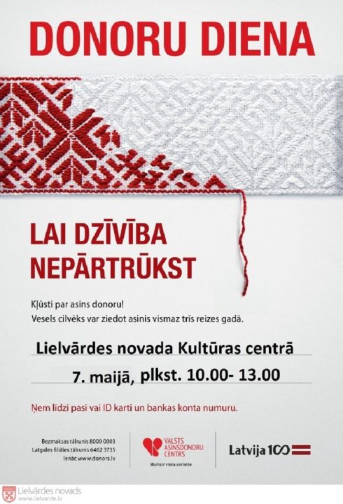 7. maijā Lielvārdē tiks organizēta Donoru diena