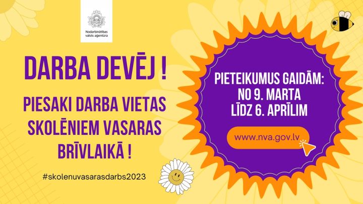 Aicina darba devējus pieteikties skolēnu nodarbinātības pasākuma īstenošanai