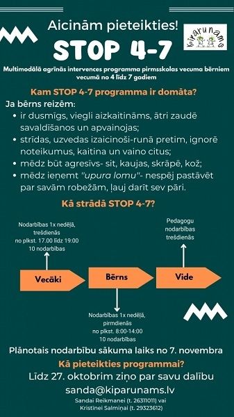 Aicina pieteikties programmai "STOP 4-7"