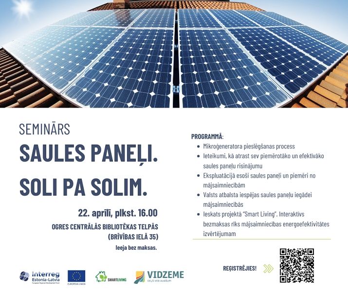 Aicina uz bezmaksas semināru "Saules paneļi. Soli pa solim"