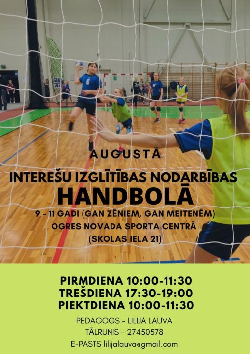 Aicina uz interešu izglītības nodarbībām HANDBOLĀ