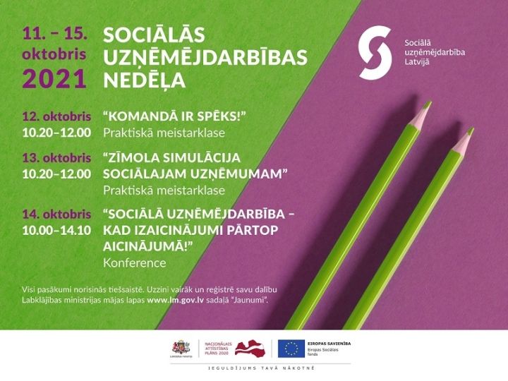 Aicina uz Sociālās uzņēmējdarbības nedēļas bezmaksas pasākumiem