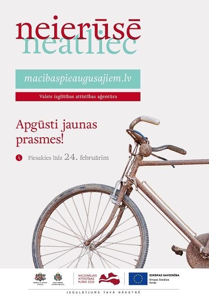 Atvērta pieteikšanās mācībām pieaugušajiem ES fondu projektā