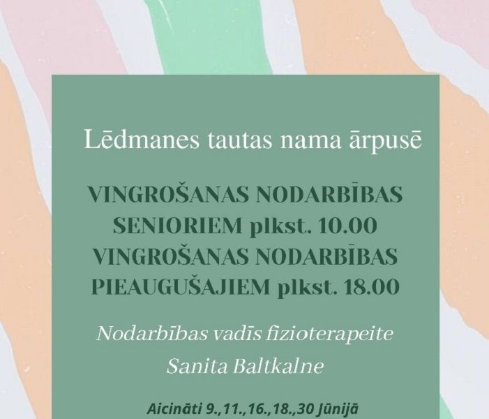 Bezmaksas vingrošanas nodarbības senioriem fizioterapeita vadībā Jumpravas pagastā tiek pārceltas uz rudeni