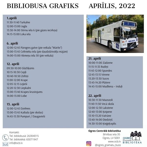 Bibliobusa grafiks aprīlī