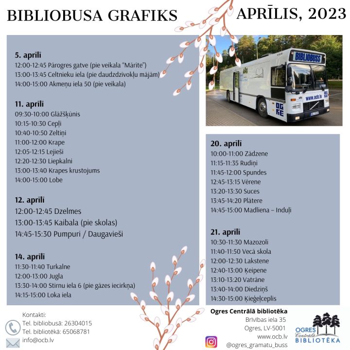 Bibliobusa grafiks aprīlī