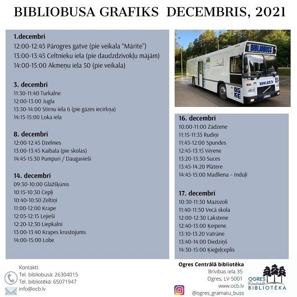 Bibliobusa grafiks decembrī