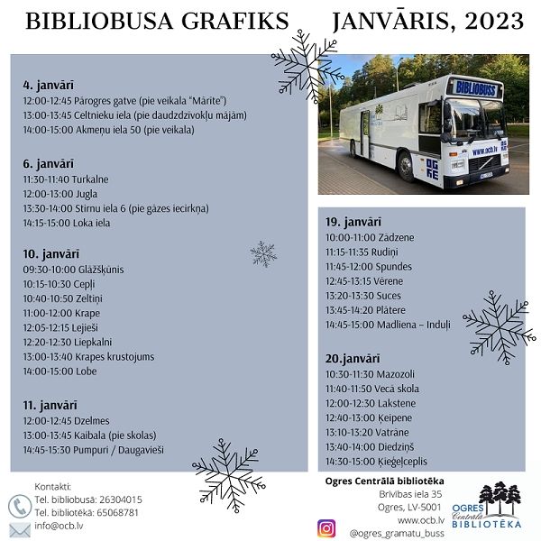 Bibliobusa grafiks JANVĀRĪ