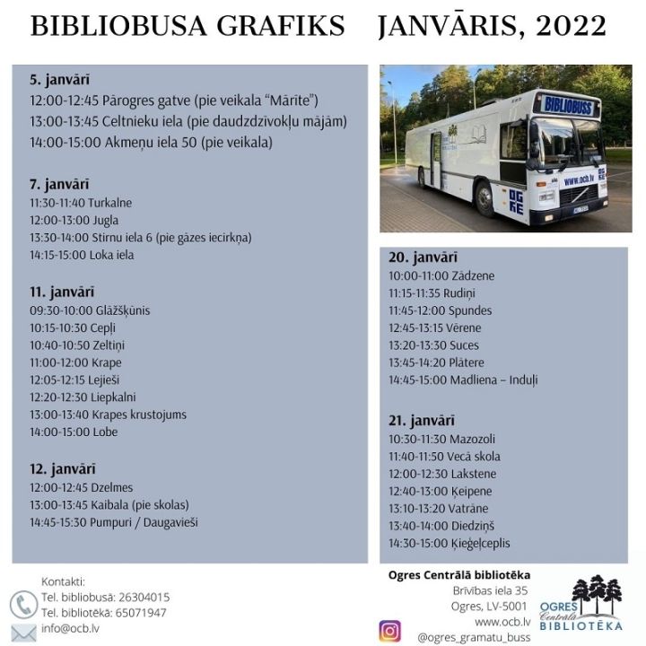 Bibliobusa grafiks janvārī